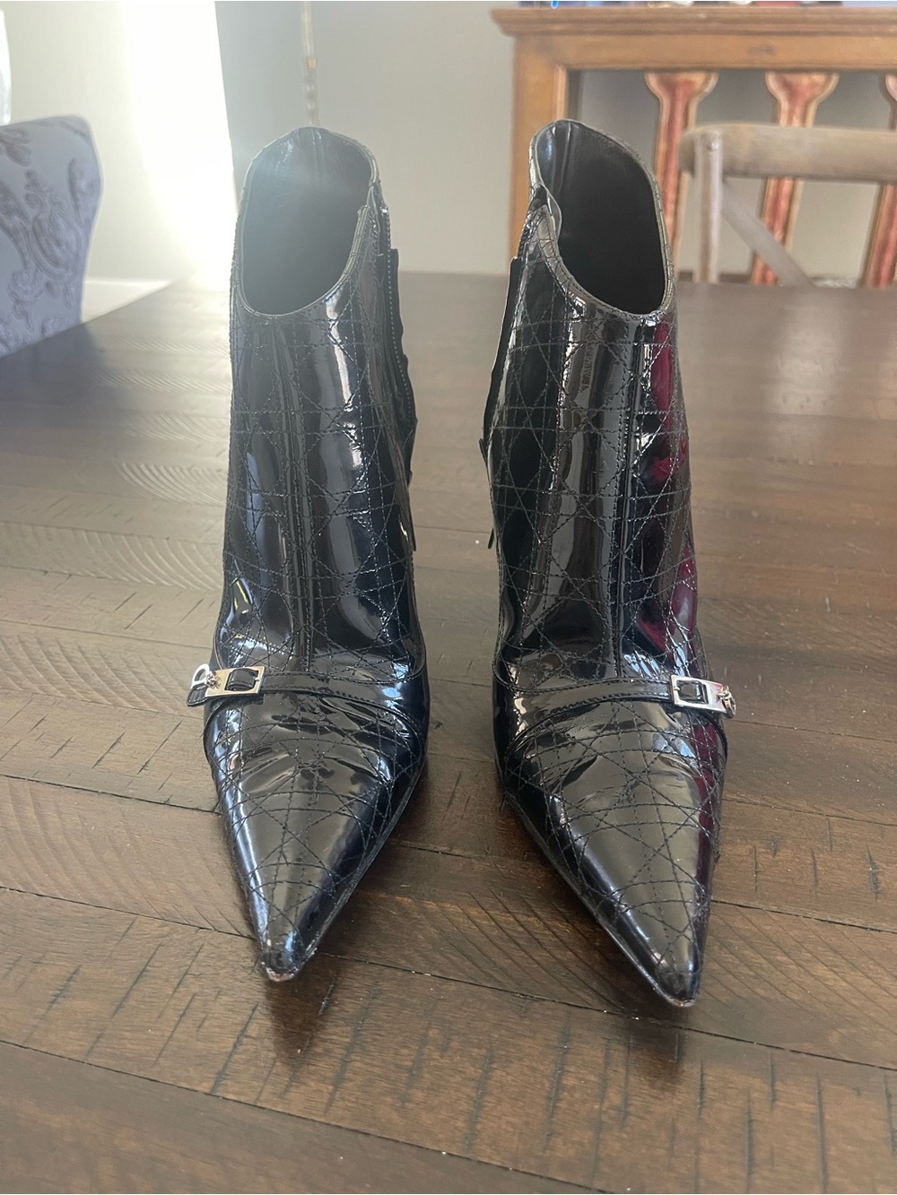 Pointed Toe Black Patent Ankle Boots
